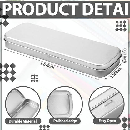 Feifeiya 6 Pcs Back to School Tin Pencil Case Metal Pencil Case Empty Hinged Stainless Steel Box Rectangular for Brushes Crayon