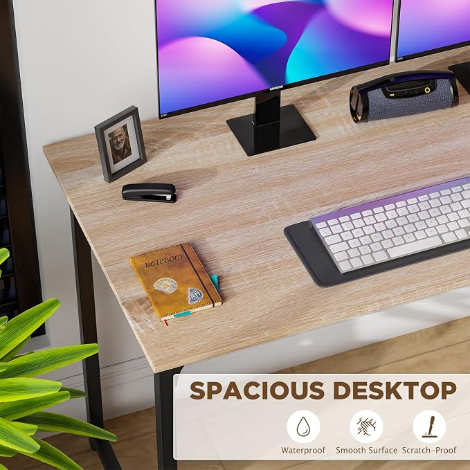 PayLessHere | 47 Inch Computer Desk | Nature | Office Desk with Metal Frame, Adjustable Feet | Water-Resistant, Scratchproof Surface | Sturdy Writing Table for Home Office or Study | Pack of 1