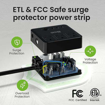 GHome Smart Power Strip with 3 WiFi Outlets & 3 USB, Alexa & Google Home Compatible, ETL Listed Surge Protector Power Strip, App & Timer Control, Ideal for Lamps, Coffee Makers & Office (2.4GHz Only)
