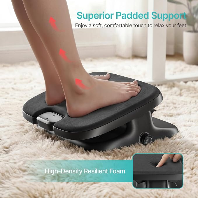 PEGZONE Under Desk Footrest, Adjustable Foot Rest with Height and Degree Angle,Ergonomic Desk Foot Rest with Memory Foam, Foot and Leg Rest for Home & Office, Black