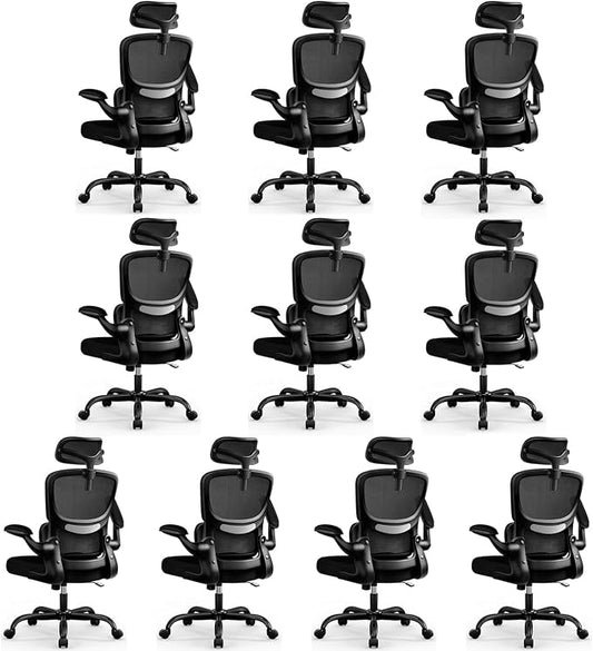 BESTFAIR High Back Ergonomic Office Chair, Breathable Mesh Desk Chair with Lumbar Support, Adjustable Headrest, Flip-up Armrests, Computer Gaming Chair