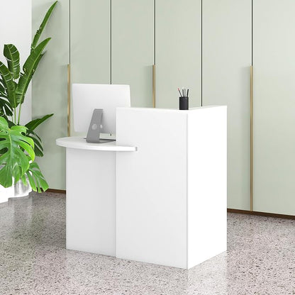 Tangkula Reception Desk, Front Counter Desk with Lockable Drawer & Adjustable Shelf, Oval Desktop, Retail Counter for Checkout, Computer Workstation for Salon Lobby Home Office
