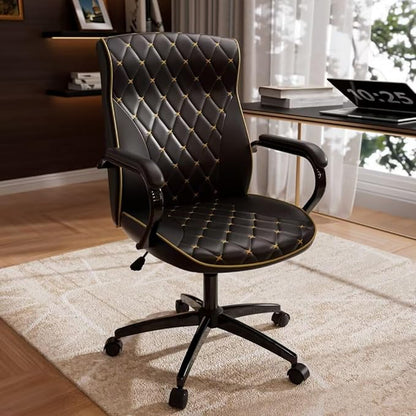 HomeZeer Black Office Chair, Luxury Leather Executive Desk Chair | Elegant Timeless Appeal, Vintage Mid Back Styling with Wheels and Padded Arms, Thick High Density Foam Comfort