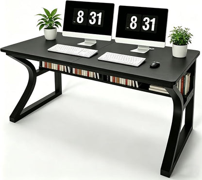 47 X 23.6'' Computer Desk, Home Office Desks w/Shelf Storage, Computer Desk w/Metal Frame, Cable Management, Study Student Desk Writing Work Table Deeper & Thicker Desktop for Home Bedroom