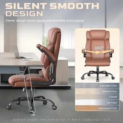 Office Chair-Executive High Back Breathable Big and Tall Office Chair Flip-up Armrests Lumbar Support-Ergonomic Leather Rolling Swivel Chair with Rock Function for Working Studying Gaming,2 Pack