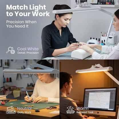 Neatfi 3,500 Lumens LED Desk Lamp with Base – 45W Dimmable | CCT - Adjustable Color Temperature | 3 Light Modes | 540 SMD LEDs | Reading, Craft, Workbench & Office (White-4, 26-Inch Wide Shade)