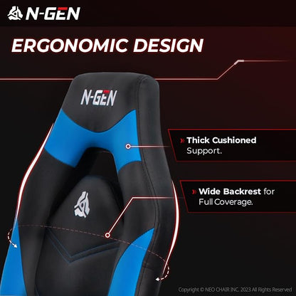 N-GEN Video Gaming Chair Ergonomic Computer Desk Office Chair with Lumbar Support Adjustable Height Swivel Wheels Flip-Up Arms PU Leather Home and Office (Classic Blue)