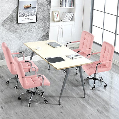 Topeakmart Office Chair Height Adjustable Mid Back PU Leather 360° Swivel Large Seat Stylish Office Chair Pink