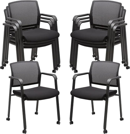 CLATINA Stacking Conference Room Chairs with Wheels, Mesh Back and Ergonomic Lumbar Support for Meeting, Lobby, Reception, Training Room Home Office School Church Black, 8 Pack