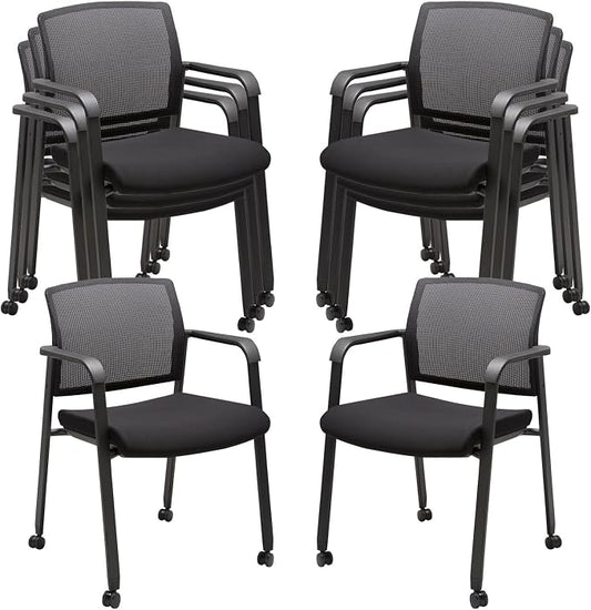 CLATINA Stacking Conference Room Chairs with Wheels, Mesh Back and Ergonomic Lumbar Support for Meeting, Lobby, Reception, Training Room Home Office School Church Black, 8 Pack