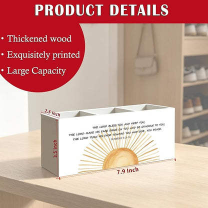 Boho Sunshine Christian Numbers 6:24-26 Pen Pencil Holder Organizer for Home Office Classroom Desk Accessories, Inspirational Bible Verse Religious Wood Signs for Desk Tabletop Decor
