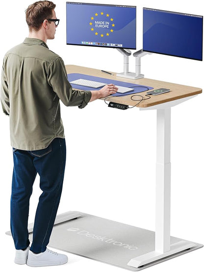 Desktronic HomeOne Standing Desk 48x24 — Ergonomic Sit Stand Home Office Desk, Made in Europe, Electric Dual Motor Height Adjustable, USB & USB-C Charging, Wobble-Free, Touchscreen, 3 Memory Presets