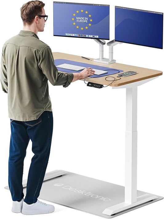 Desktronic HomeOne Standing Desk 48x24 — Ergonomic Sit Stand Home Office Desk, Made in Europe, Electric Dual Motor Height Adjustable, USB & USB-C Charging, Wobble-Free, Touchscreen, 3 Memory Presets