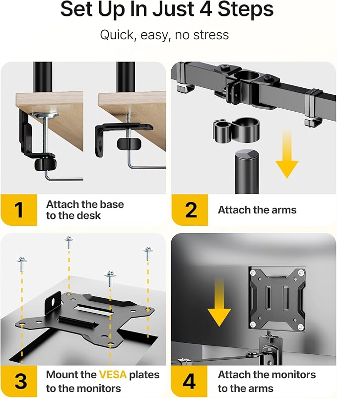 monTEK Triple Monitor Stand Mount, Fully Adjustable Desk Mount for 3 Screen up to 17”-32” and 22lbs Capacity Each Arm, Stable Monitor Arm with C Clamp and Grommet Base, VESA 75x75mm/100x100mm