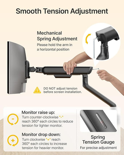 monTEK Single Monitor Arm with USB, Mechanical Spring Monitor Arm for 17-40" Screens, Adjustable Monitor Desk Mount Holds up to 26.4 lbs with C Clamp/Grommet Desk Mount, VESA 75/100mm