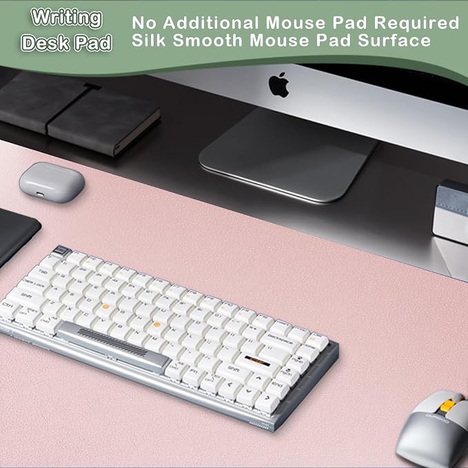 Boutilon Leather Desk Pad Protector,Non-Slip Mouse Pad,Laptop Desk Pad,Office Mouse Mat,Waterproof Leather Desk Blotter,Desk Writing Pad for Office and Home (M-Light Pink,30"x14")