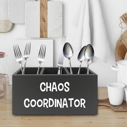 Chaos Coordinator Black Pen Pencil Holder Organizer for Desk, Thank You Gifts for Women Men Coworkers Boss Leader Manager, Appreciation Gifts Wooden Box Sign for Office Tabletop Decorations