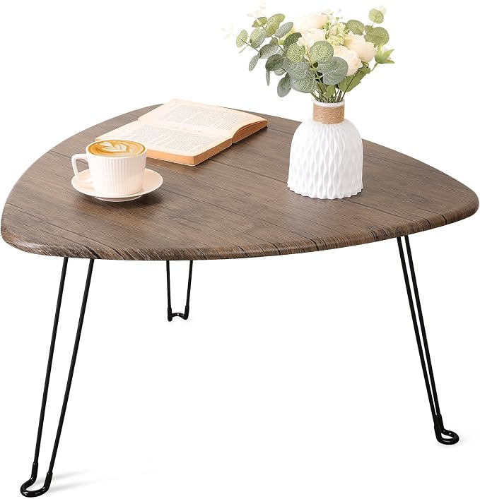 Folding Coffee Table for Living Room Small Wooden Folding Tables with Steel Legs Light Brown Triangle Coffee Table Mid Century Modern Floor Desk Low Table for Small Spaces Home Office
