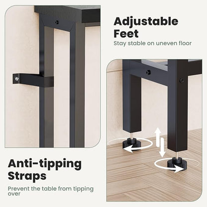 GRLEAF 63" Narrow Console Sofa Table with Built-in Power Strip (2 AC Outlets & 2 USB Ports) – 4.9ft Power Cord, Metal Frame, Easy Assembly, Ideal for Behind Couch, Hallway, and Home Office | Black