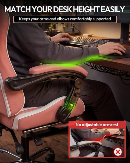 Dowinx Ergonomic Pink Gaming Chair with Footrest & Massage Lumbar, 2D-Linkage Armrests for Cute Aesthetic Esports Chair for Girls, Office, Home and Long Gaming Sessions, Pink