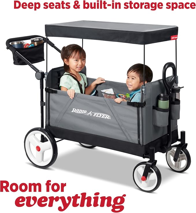 Radio Flyer City Luxe Stroll 'N Wagon, Ages 1+, 3-in-1 Push or Pull, Easy Fold, UV Canopy, 5-Point Harnesses, Front Caster & 12" Rear Wheels, Stroller Wagon, Amazon Exclusive