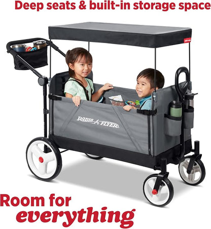 Radio Flyer City Luxe Stroll 'N Wagon, Ages 1+, 3-in-1 Push or Pull, Easy Fold, UV Canopy, 5-Point Harnesses, Front Caster & 12" Rear Wheels, Stroller Wagon, Amazon Exclusive