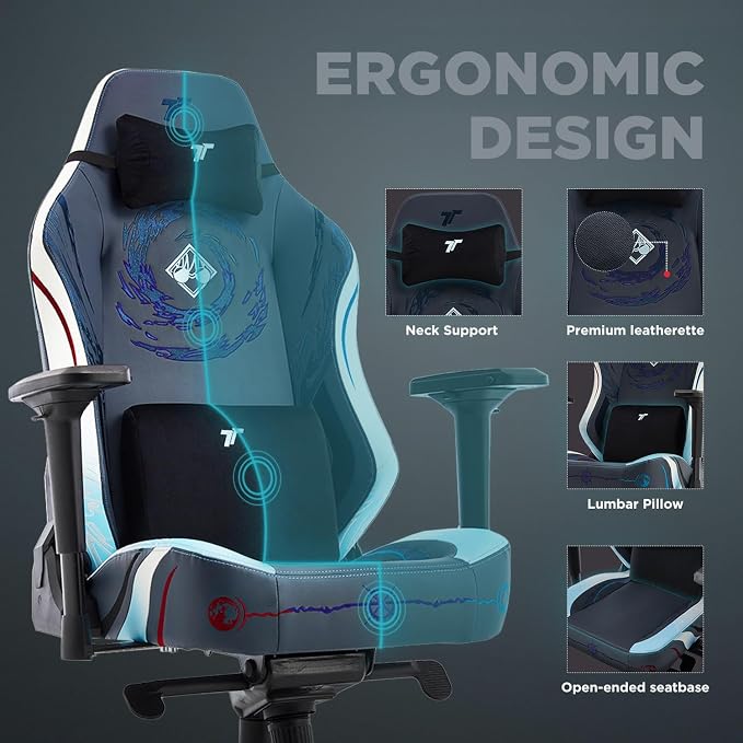 TTRACING Jujutsu Kaisen Gojo Gaming Chair with Spring Cushion | Premium leather & steel frame, ideal for anime setups or home office. Features 155° recline and 440lbs weight capacity.