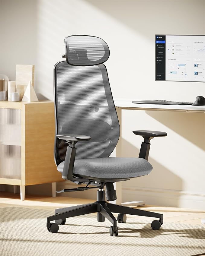 ProtoArc EC200 Ergonomic Office Chair, High-Back Mesh with Lumbar Support & Adjustable Seat Depth – Home Office Ergo Desk Chair Long-Hours Sitting for Remote Workers, Programmers - Grey