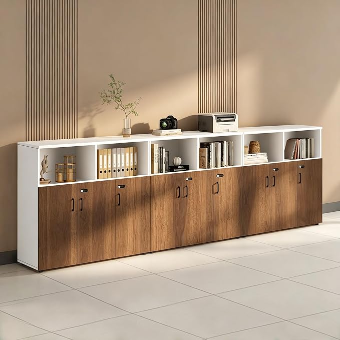 File Cabinet with Password Lock, Wood Lateral Filing Cabinet for Letter/A4 Files, 3 Drawer with Door, Printer Stand with Open Shelves for Home Office