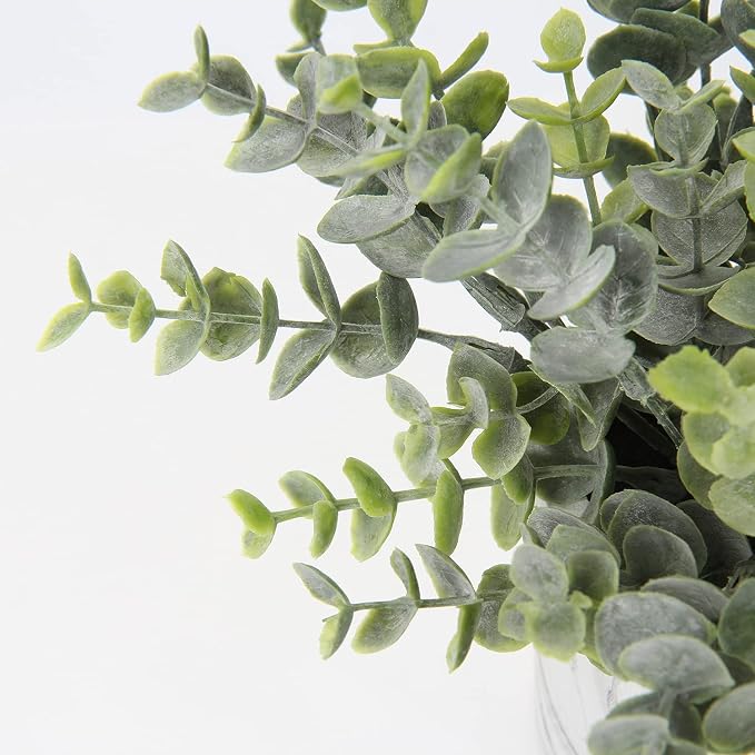 Hollyone Faux Plants Indoor Artificial Mini Potted Plants Plastic Green Plant Small Fake Plants Eucalyptus Decor in Pots for Home Table Room Bathroom Decor