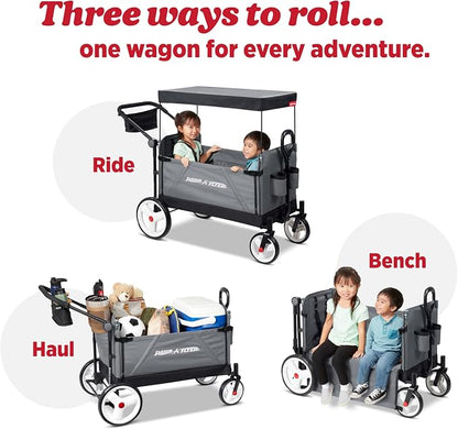 Radio Flyer City Luxe Stroll 'N Wagon, Ages 1+, 3-in-1 Push or Pull, Easy Fold, UV Canopy, 5-Point Harnesses, Front Caster & 12" Rear Wheels, Stroller Wagon, Amazon Exclusive