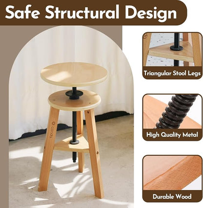 conda Adjustable Height Wooden Drafting Stool 20" to 25", Beech Wood Artist Stool for Drafting, Painting, Office, Studio, Kitchen, Bar, and Home Use