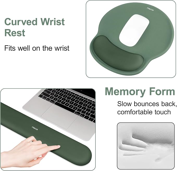 MOSISO Wrist Rest Support for Mouse Pad&Keyboard Set, Circle Curved Ergonomic Mousepad&Coaster Non-Slip Base Home/Office Pain Relief&Easy Typing Pad with Soft Cloth&Silicone Lining, Midnight Green