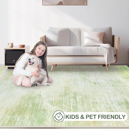Area Rugs 6x9 Living Room: Washable Rug Modern Abstract Large Rugs Soft Non Slip Neutral Rug Stain Resistant Indoor Carpet for Bedroom Kitchen Dining Room Nursery Home Rugs(Green,6'x9')