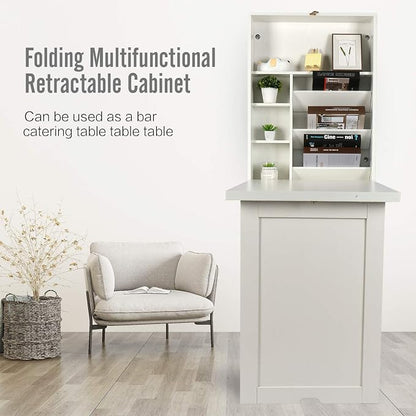 YUSING Wall Mounted Table, Fold Out Convertible Desk Multi-Function Computer Desk Writing Desk Home Office Wood Wall Floating Desk with Large Storage Area
