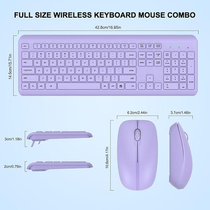 Wireless Keyboard and Mouse Combo, Full-Size Silent Ergonomic Keyboard and Optical Mouse, Long Battery Life, 2.4G Lag-Free Mice Keyboard for Computer, Mac, Laptop, PC, Windows(Purple)