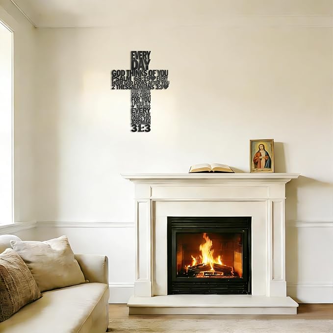 Christian Wall Art Christian Gifts For Women Men Black Metal Cross Wall Decor For Living Room,Bedroom,Bathroom,Office,Church,Farmhouse Crucifix Vintage Rustic Home Decor Inspirational Religious Gifts