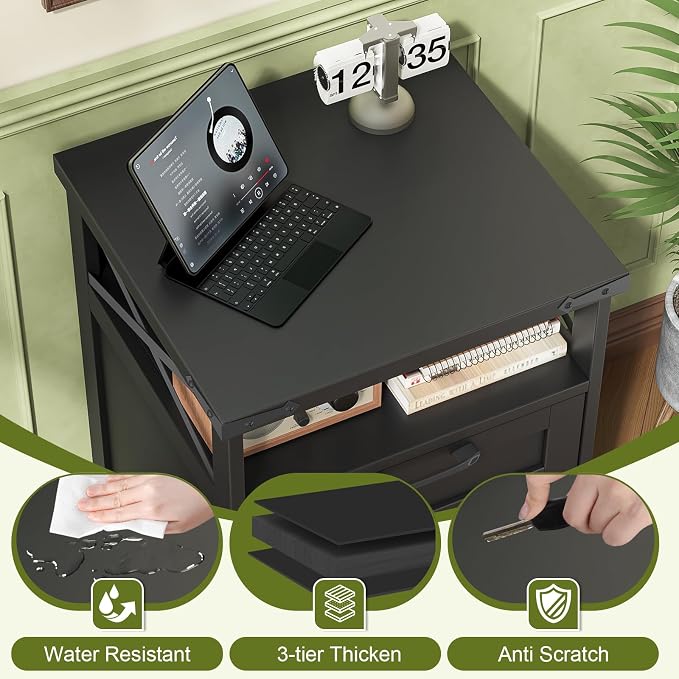 Farmhouse Filing Cabinet with Open Storage Space & Wheels, Office Filing Vertical Cabinet with 2 Drawers, Printer Stand for Hanging Files Letter/A4, Under Desk Storage Cabinets for Home Office.Grey