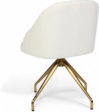 Martha Stewart Sora Stationary Swivel Task Chair with Sloped Arms for Home Office in Off White Boucle with Polished Brass Frame