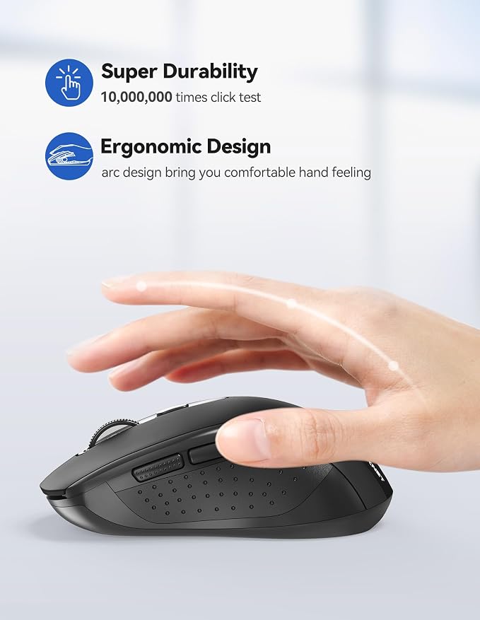 TECKNET Bluetooth Mouse (BT 5.0/3.0+2.4Ghz), 6-Level 4000 DPI Wireless Mice for Laptop, 2-in-1 Ergonomic Computer Portable PC Mouse, Silent Mouse with USB Receiver for Windows/Mac/PC/Notebook