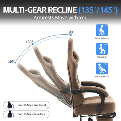Desk Computer Gaming Chair - Ergonomic Game Office Chair with Extended Footrest and Massage Lumbar Support, Home Gamer Video Game Chairs with Spring Cushion for Adults (Pro Brown Leather)