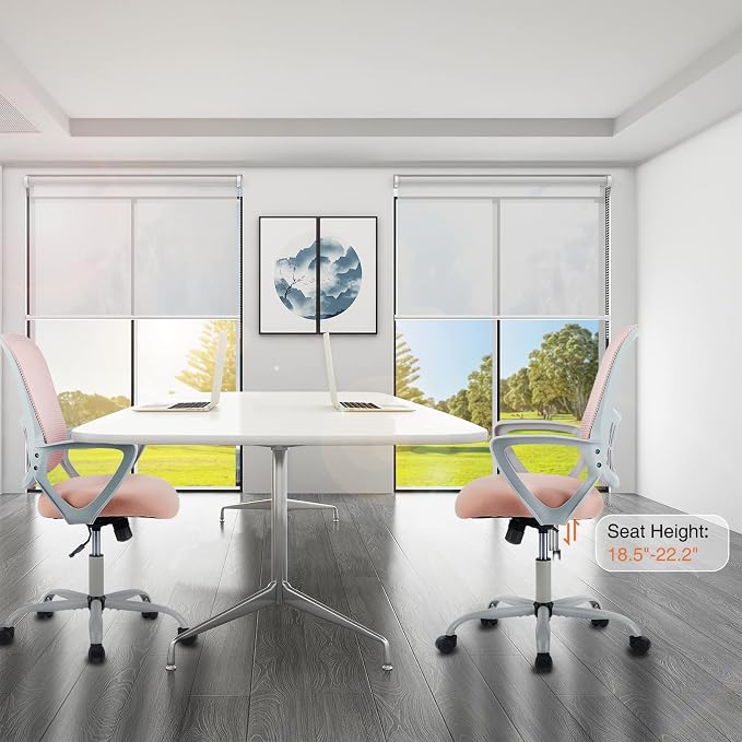 Sweetcrispy Ergonomic Mid-Back Mesh Home Office Desk Chair with Wheels, Managerial Executive Chair with Lumbar Support, and Comfortable Armrests for Home, Bedroom, Study, Office, Pink