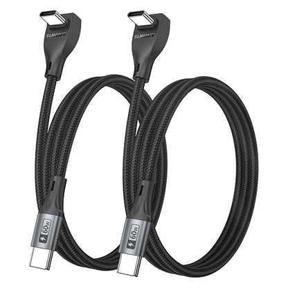 USB C Cable Right Angle - [2Pack 3.3FT] 60W Fast Charging USB C Cable Braided USB Type C Data Cable, 90 Degree C Port Charger Cord for iPhone 17/16/15 Pro Max, Tesla Model Y, MacBook, iPad, Samsung