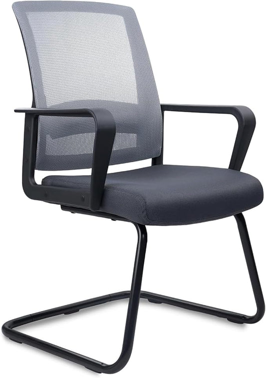 CLATINA Waiting Room Chairs with Armrests and Adjustable Lumbar Support, Breathable Mesh Back Desk Chair No Wheels, Office Guest Chairs & Reception Chair for Conference Room, Grey