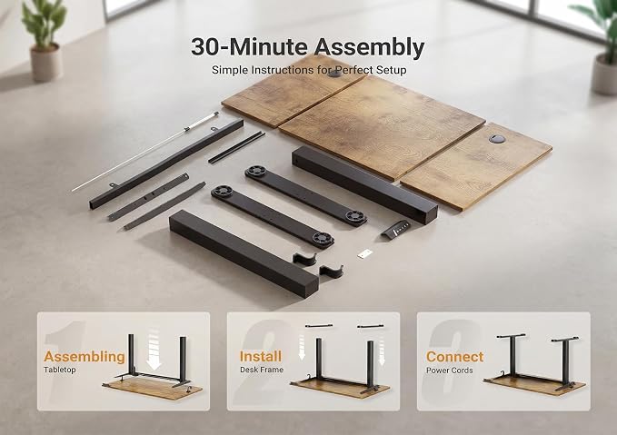 YDN Electric Standing Desk Adjustable Height, 55 x 24 Inches Sit Stand up Desk with Memory Presets & Cable Management, Home Office Desk for Office & Computer Workstation, Black Frame/Rustic Brown Top