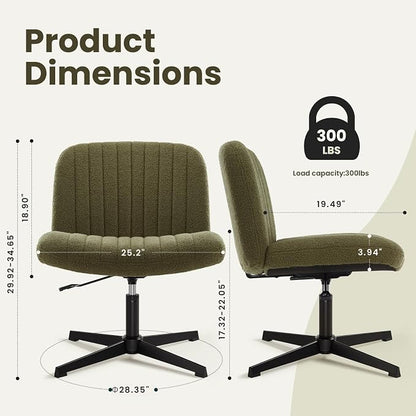 IWMH Criss Cross Chair, Cross Legged Office Chairs no Wheels, Armless Wide Seat Desk Chair with Adjustable Height for Home, Vanity, Bedroom (Green)