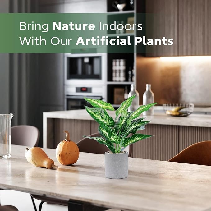 JC nateva 16" Small Fake Plants Artificial Tropical Faux Plants Indoor for Office Desk Shelf Bathroom Home Decor