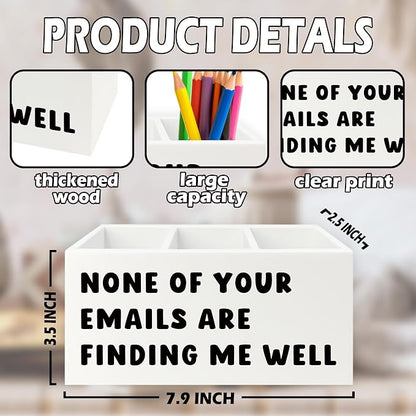 Funny Office Pen Pencil Holder Organizer for Desk, Sarcastic Gifts for Women Men, Funny Coworkers Gifts Wooden Box Sign for Home Office Desk Tabletop Decorations