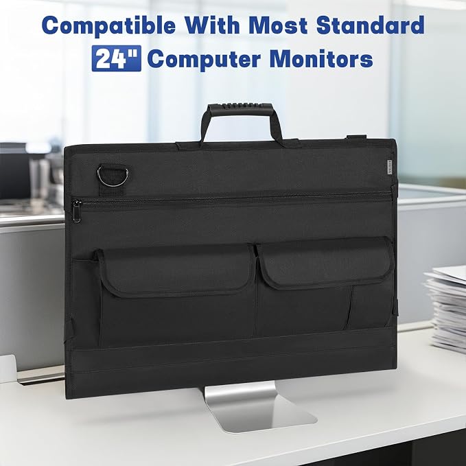 Monitor Carrying Case, Travel Case for 24'' LCD Screens and Monitors Protective Bag Monitor Dust Cover with Carry Handle & Adjustable Shoulder Strap Compatible with Desktop Computer and Accessories