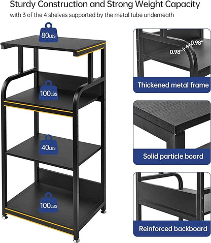 Fannova Printer Stand with Adjustable Shelf, 4 Tier Large Tall Printer Table with Wheels for Home Office Storage and Organization, Rolling Stand Cart for Computer Tower CPU Shredder, Black